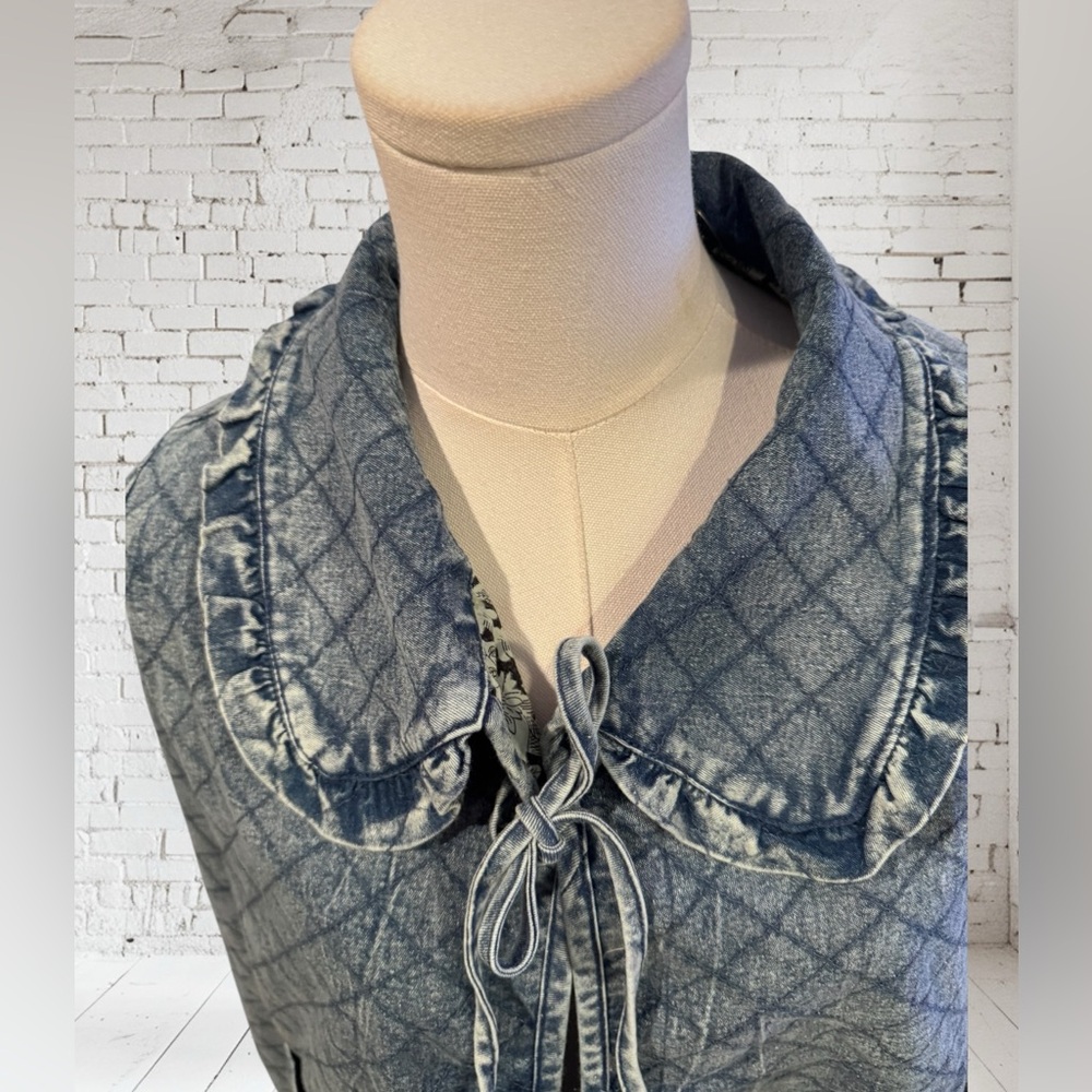 Doe & Rae Lined  Denim Tie-Front Jacket Sz L NWOT | Boutique Style Cozy Layering - Picture 6 of 10